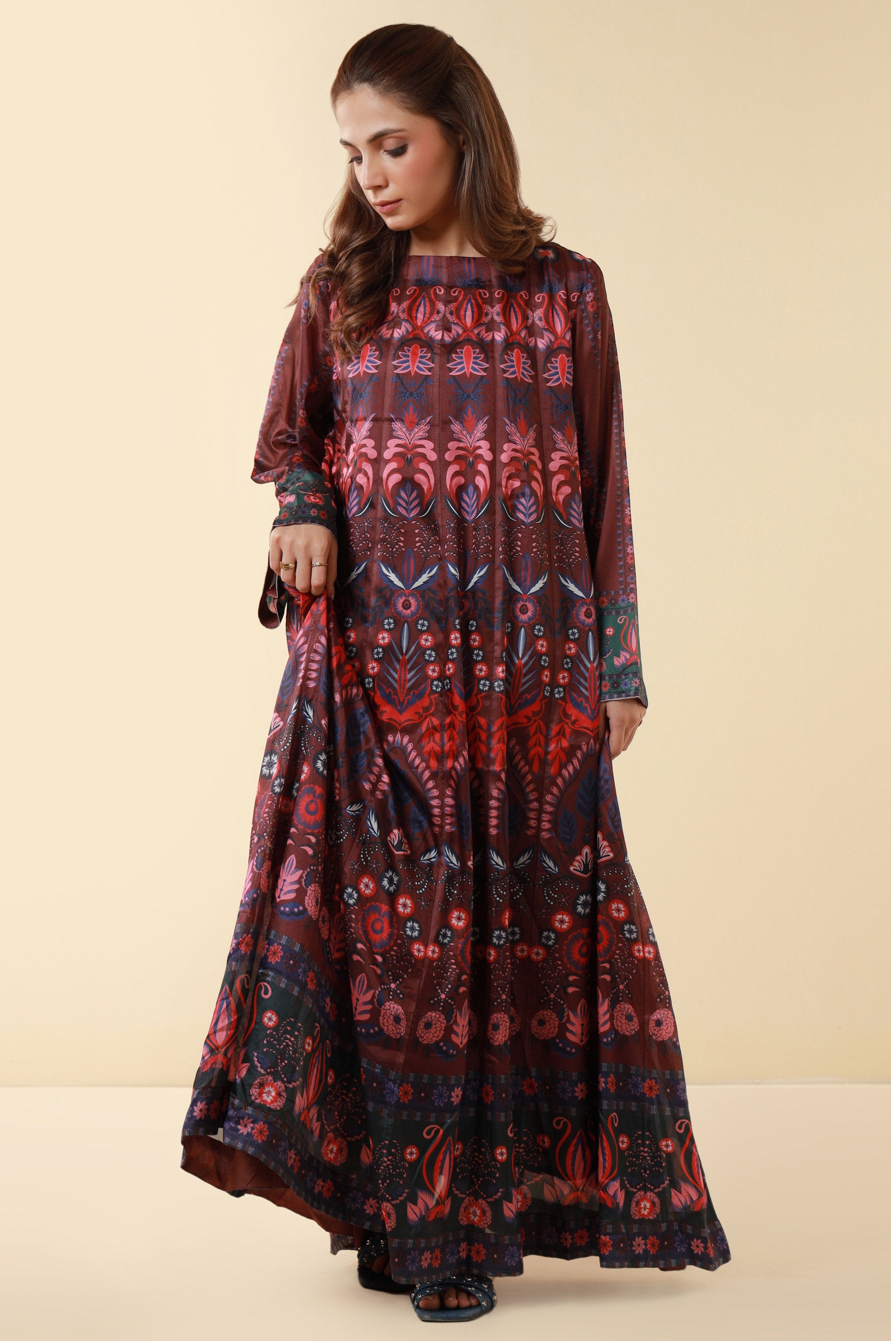 Stitched Printed Silk Maxi